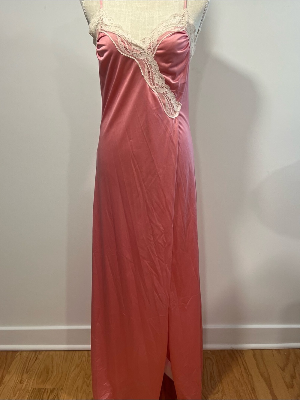 Vintage Le Voy’s Silky Pink Lace-Trim Slip Dress